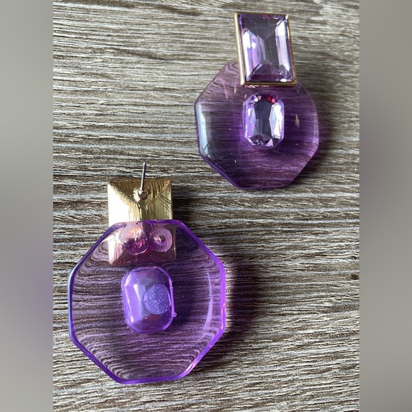Purple clear earrings A335 - Picture 2 of 4